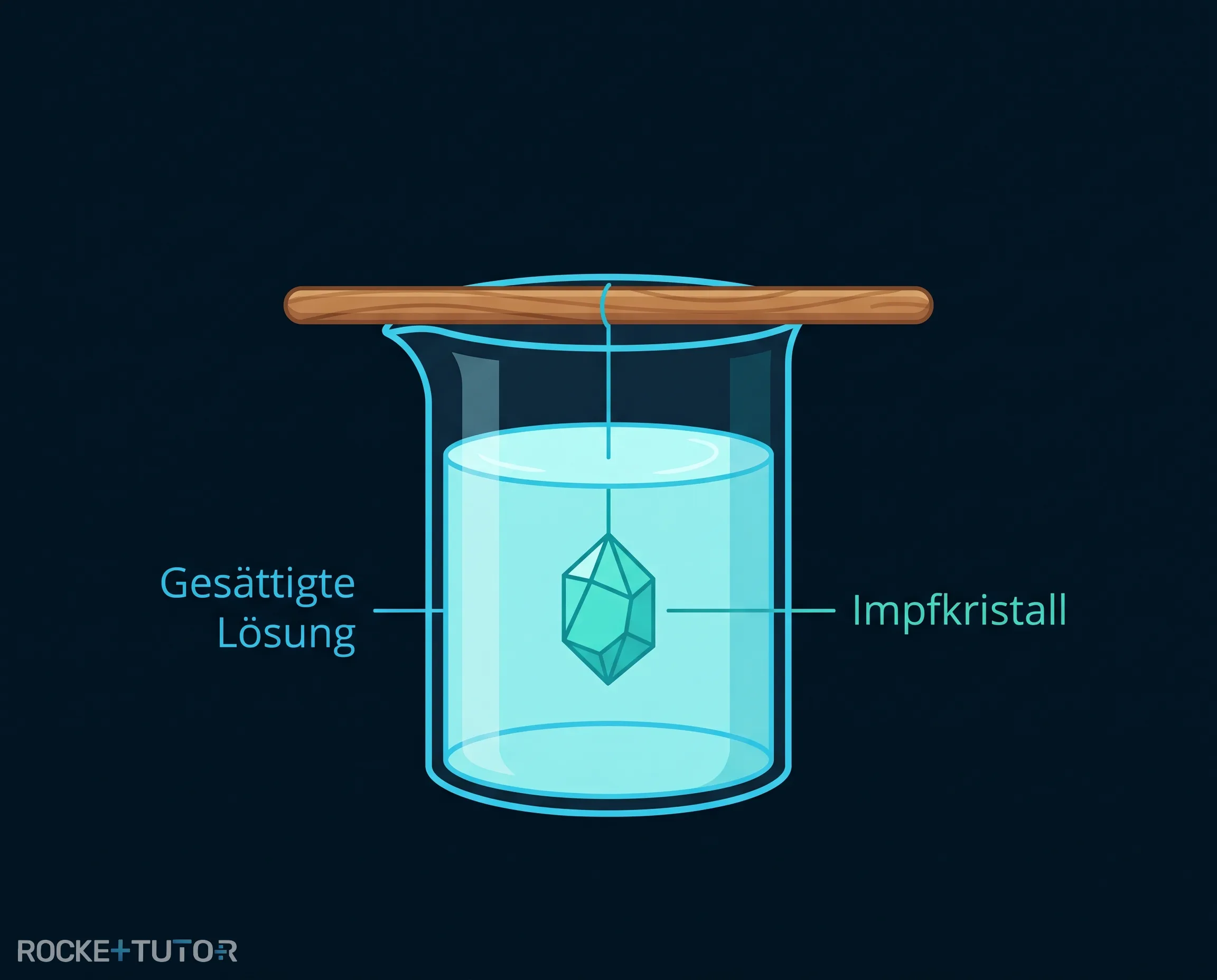 Impfkristall hängt im Becherglas