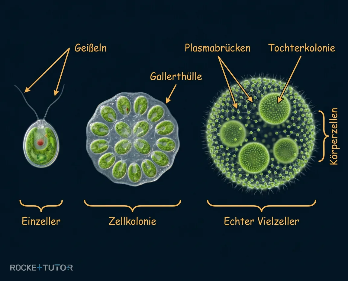 Entwicklung von Chlamydomonas zu Volvox