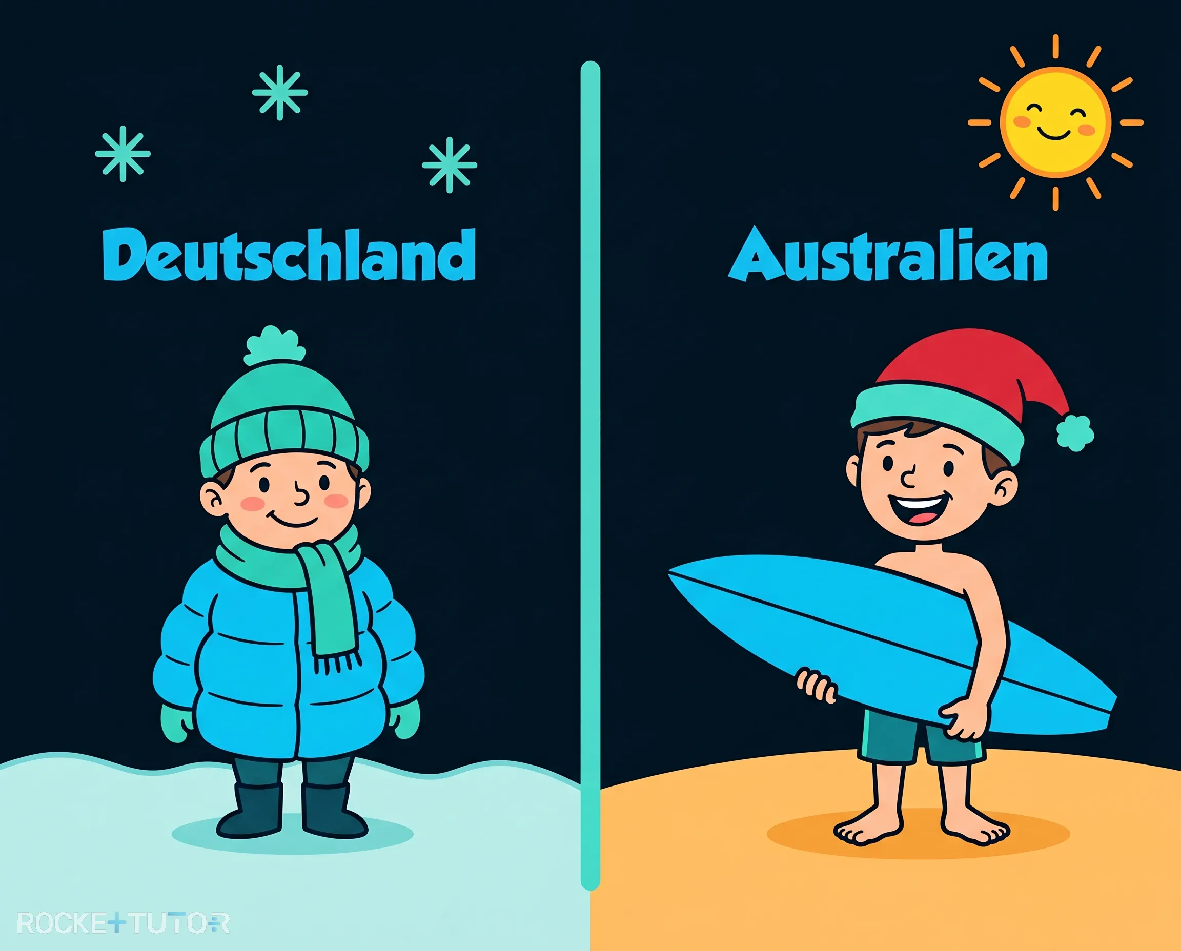 Erde mit Sonne und Jahreszeiten