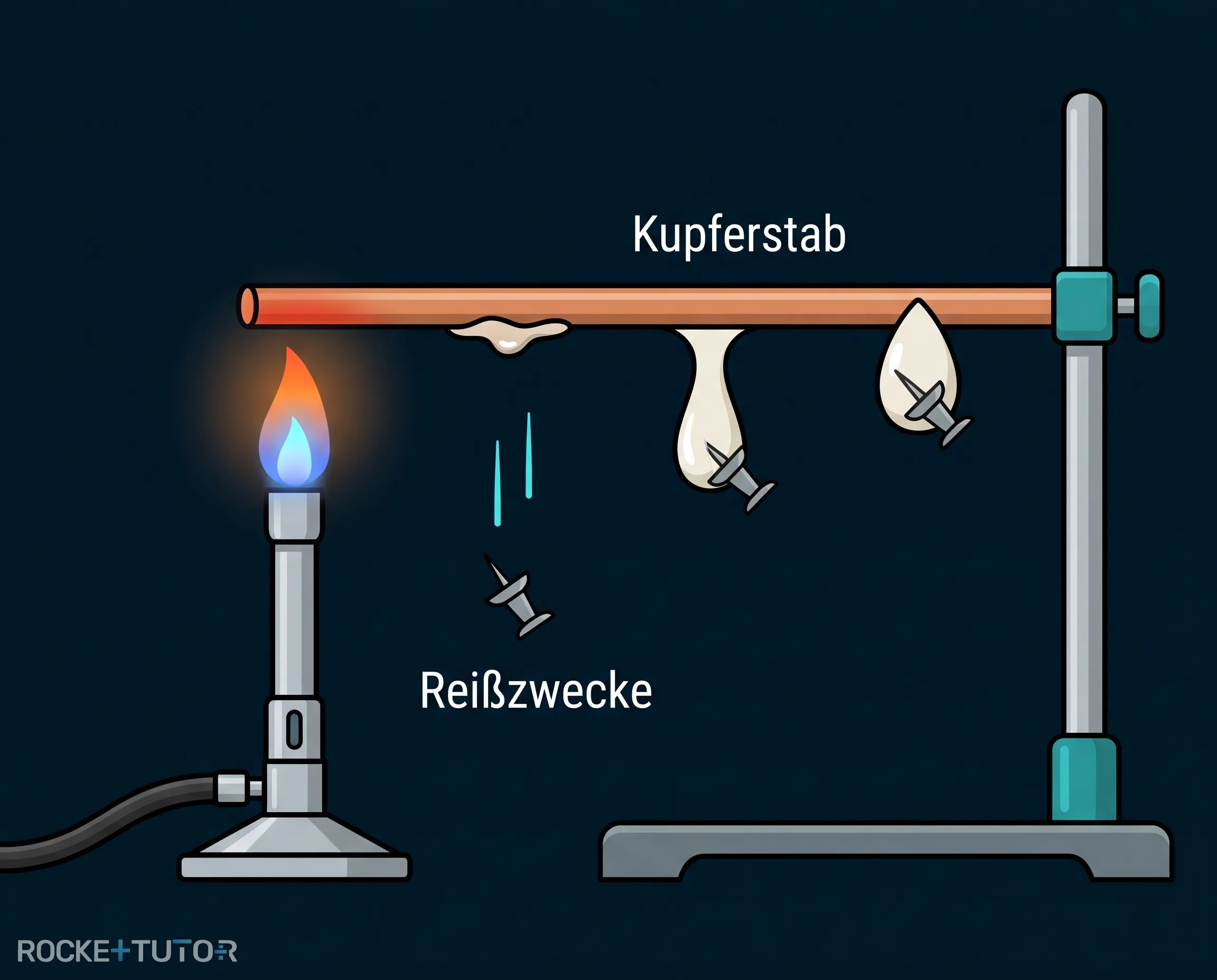 Reißzwecken fallen vom Kupferstab