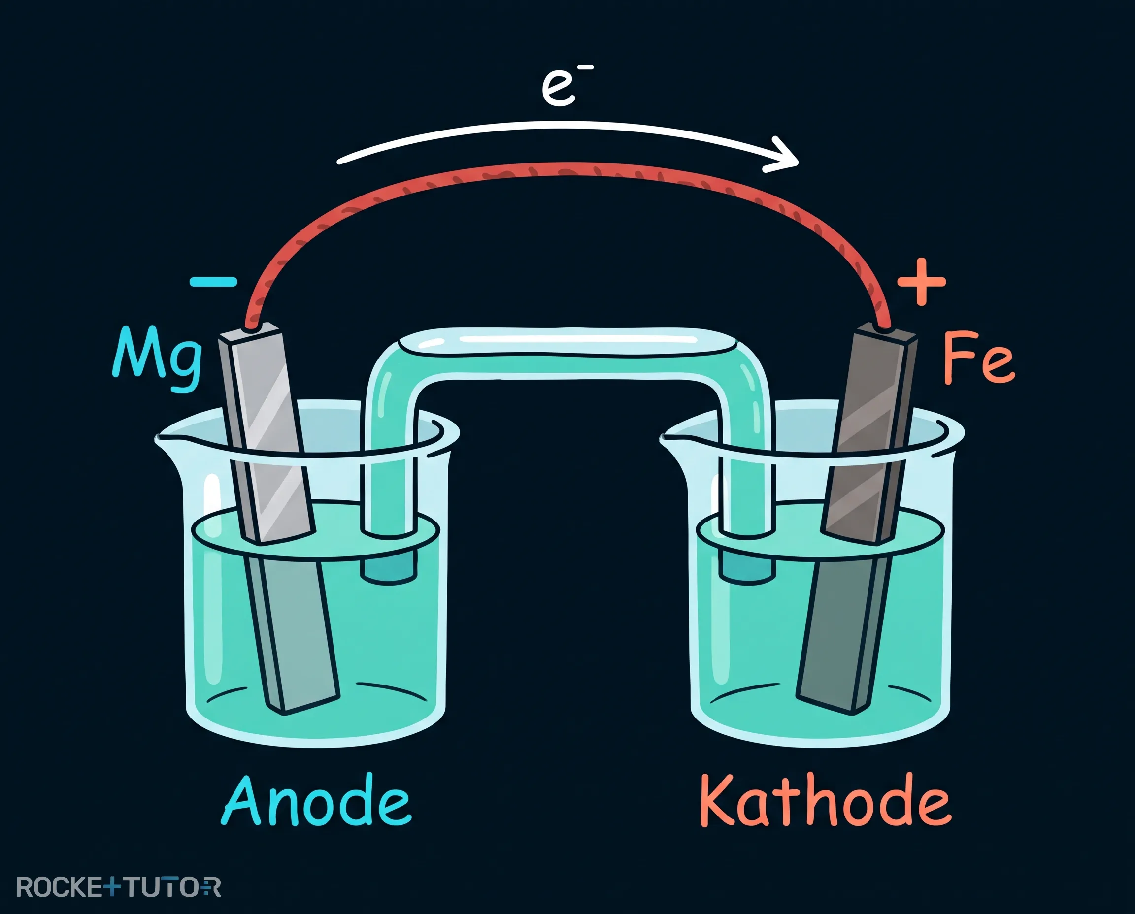 Elektronenfluss von Magnesium zu Eisen