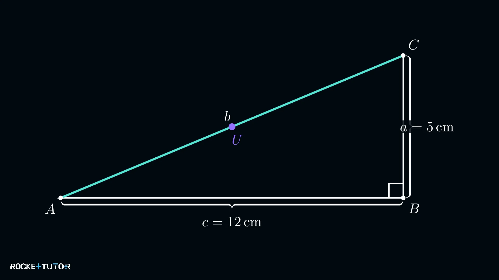 Hypotenuse AC mit Mittelpunkt U bei 6,5 cm