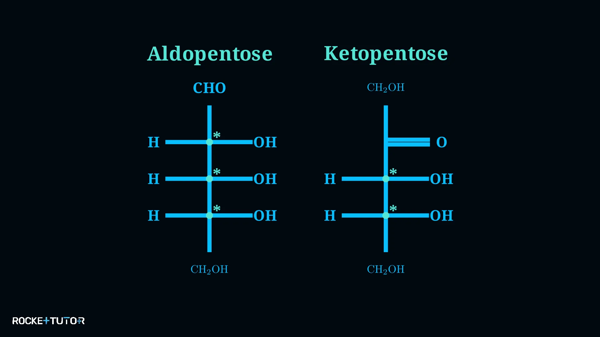 Fischer-Projektionen einer Aldopentose und Ketopentose