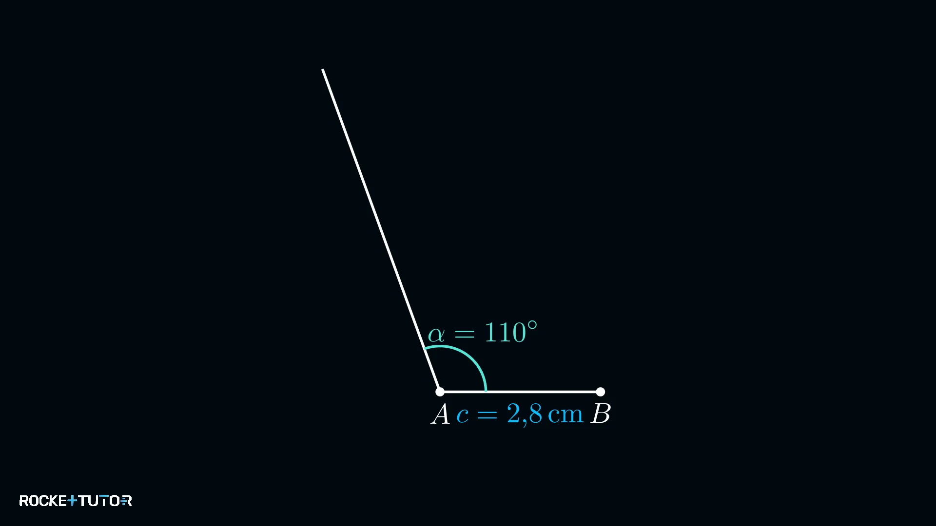 Stumpfer Winkel alpha = 110° an Punkt A eingetragen