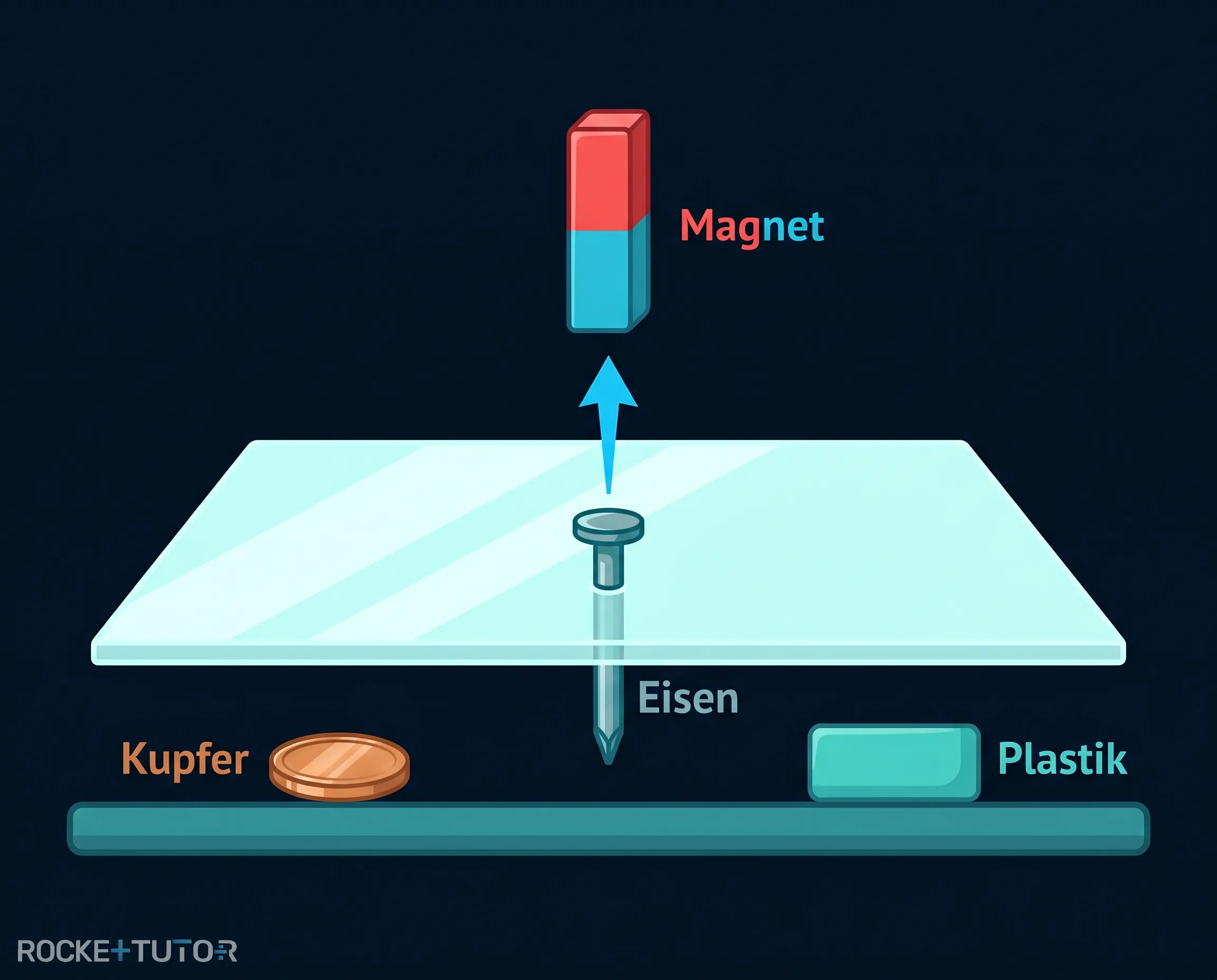 Magnet über Papier mit Gegenständen