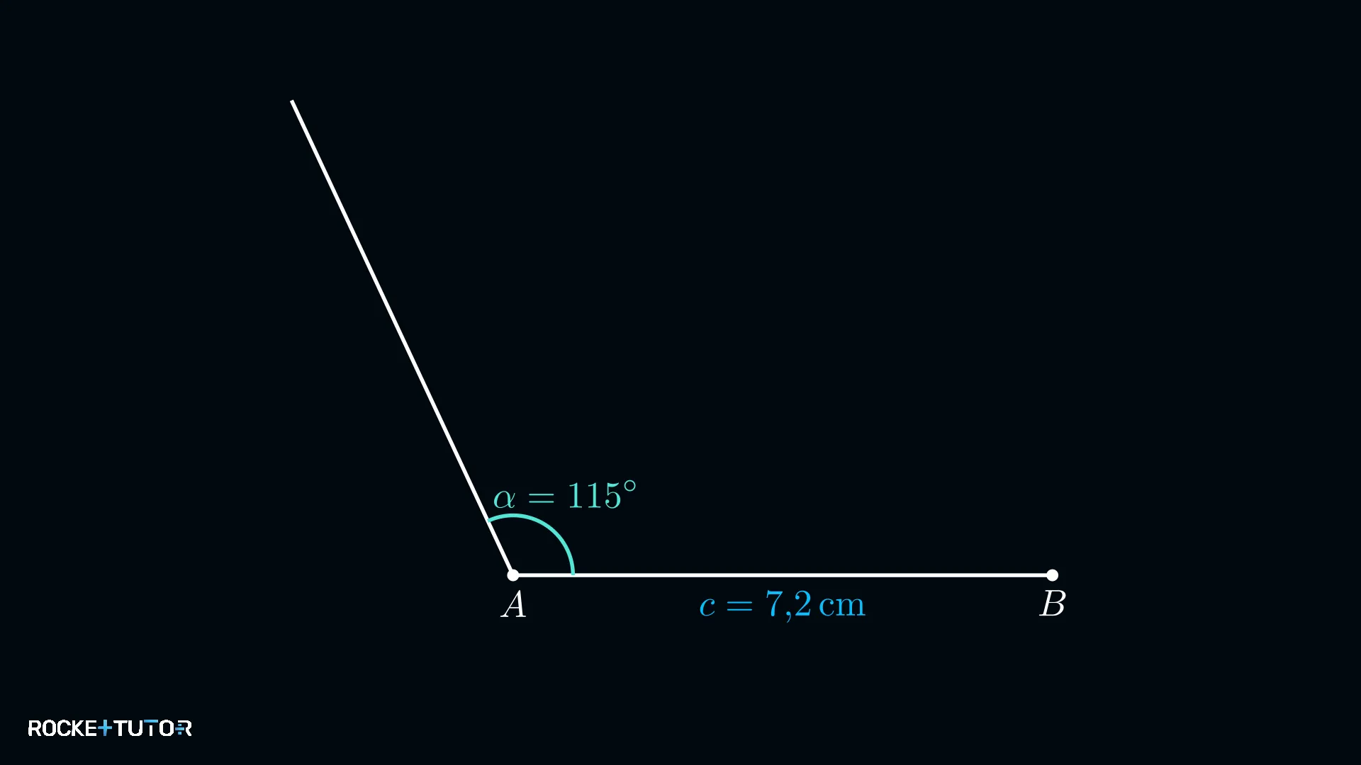 Stumpfer Winkel alpha = 115° an Punkt A eingetragen
