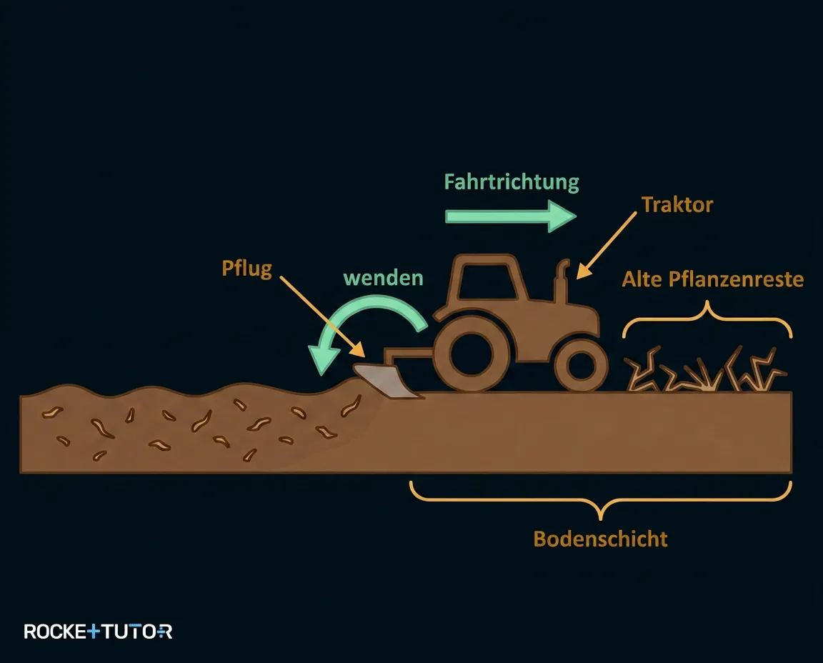 Feld wird mit Traktor gepflügt