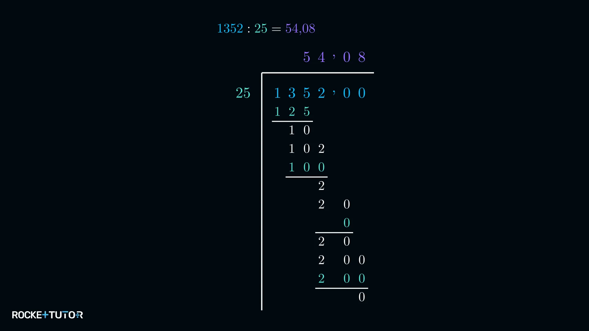 Schriftliche Division 1352 geteilt durch 25