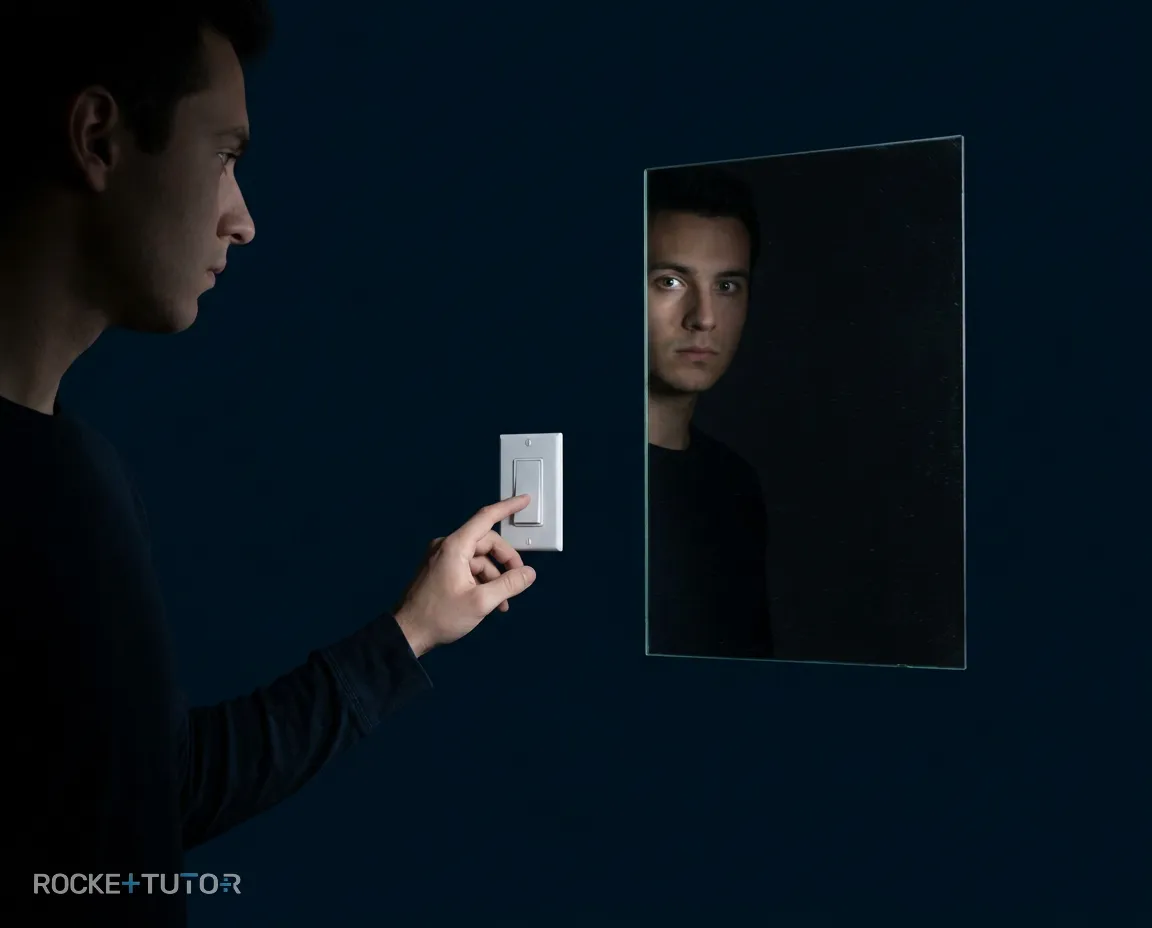Person macht den Spiegel-Test