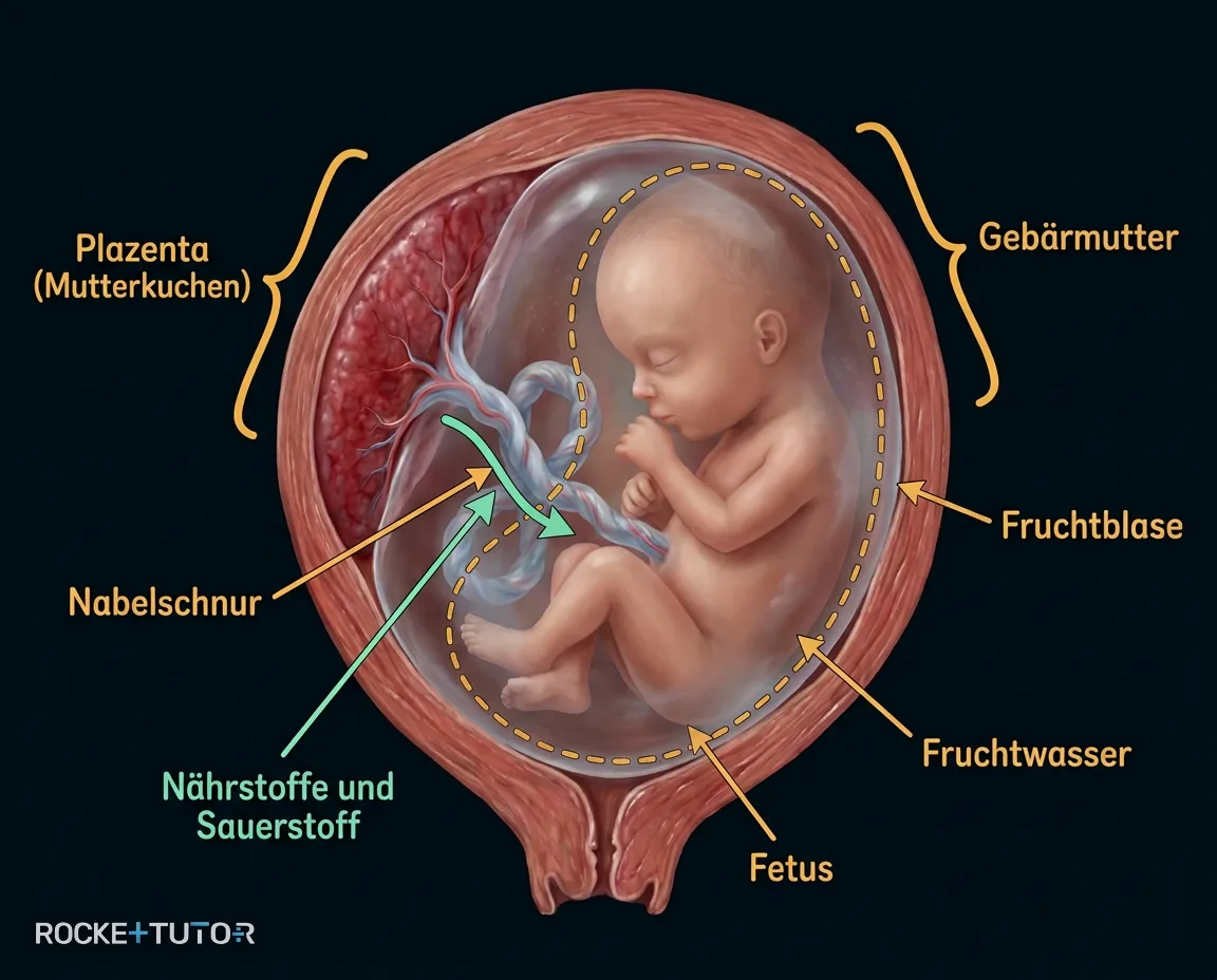 Baby im Bauch mit Nabelschnur