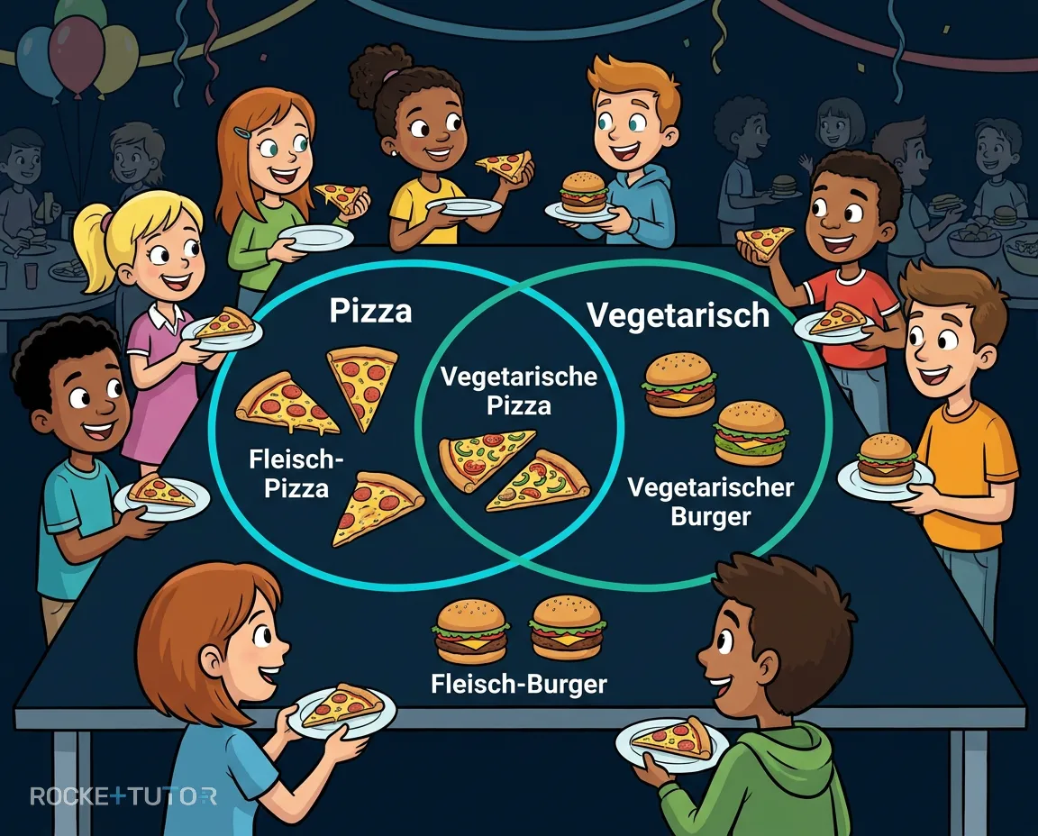 Vierfeldertafel Pizza Burger Vegetarisch