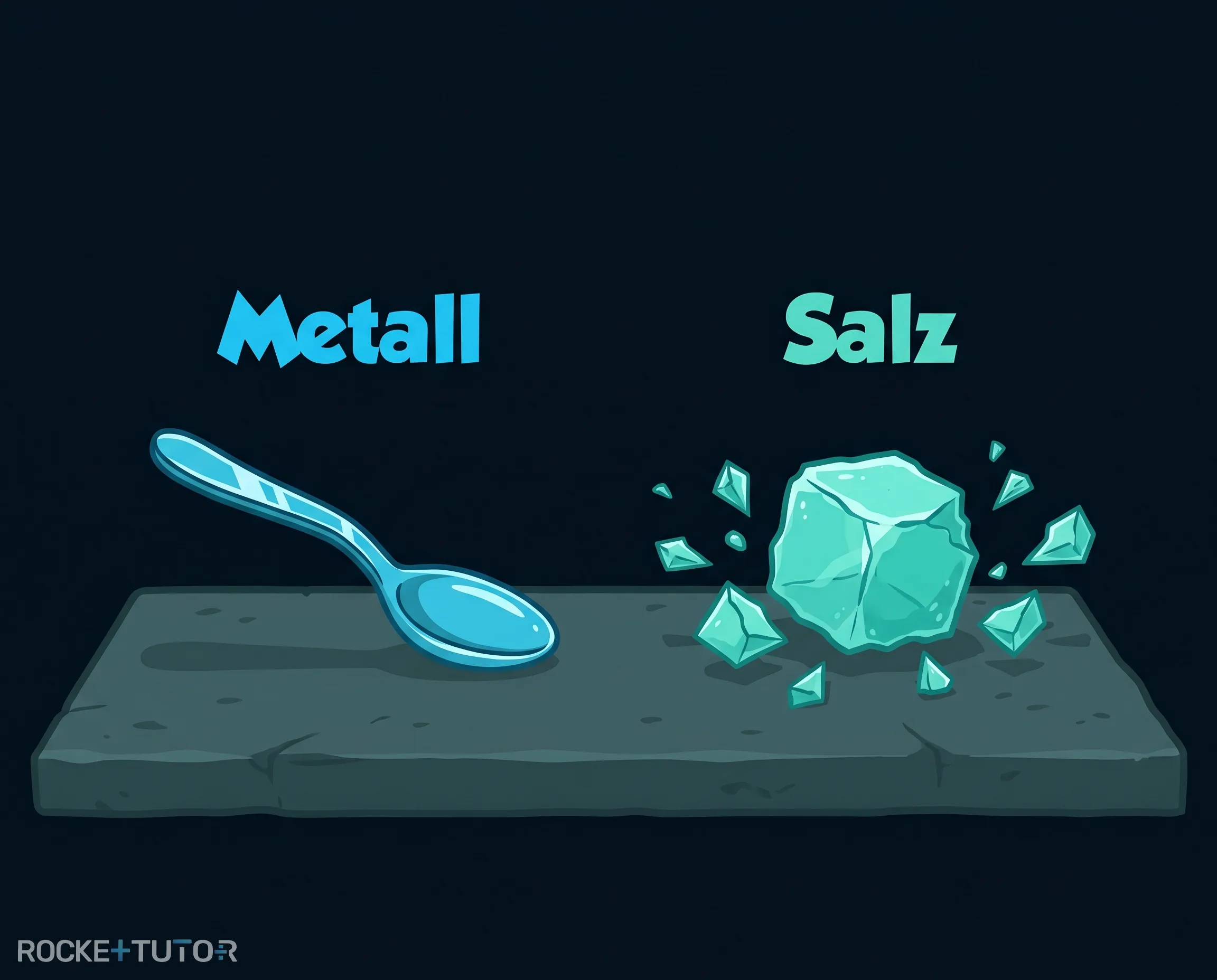 Vergleich Metalllöffel und Salzkristall