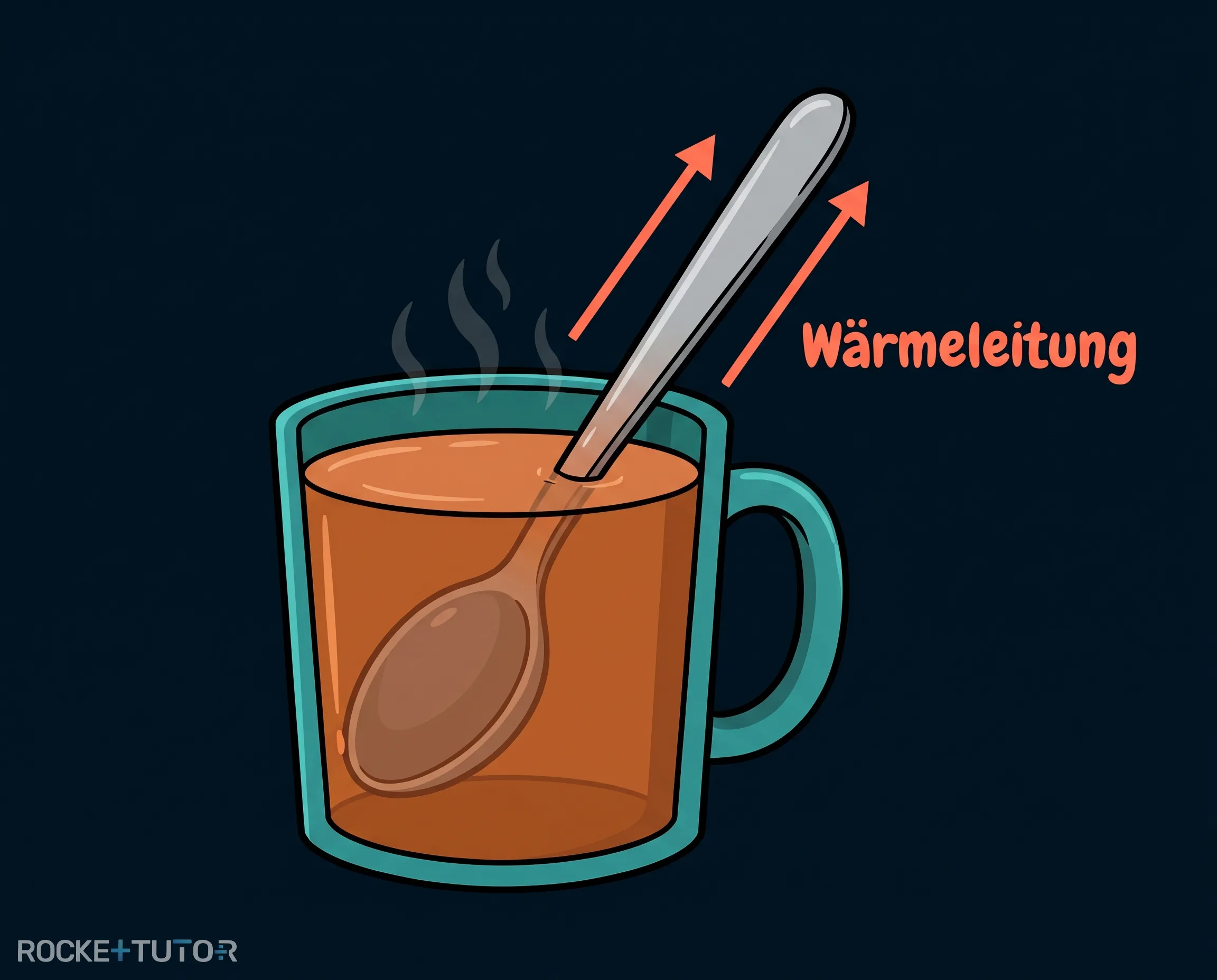 Metalllöffel in heißem Tee