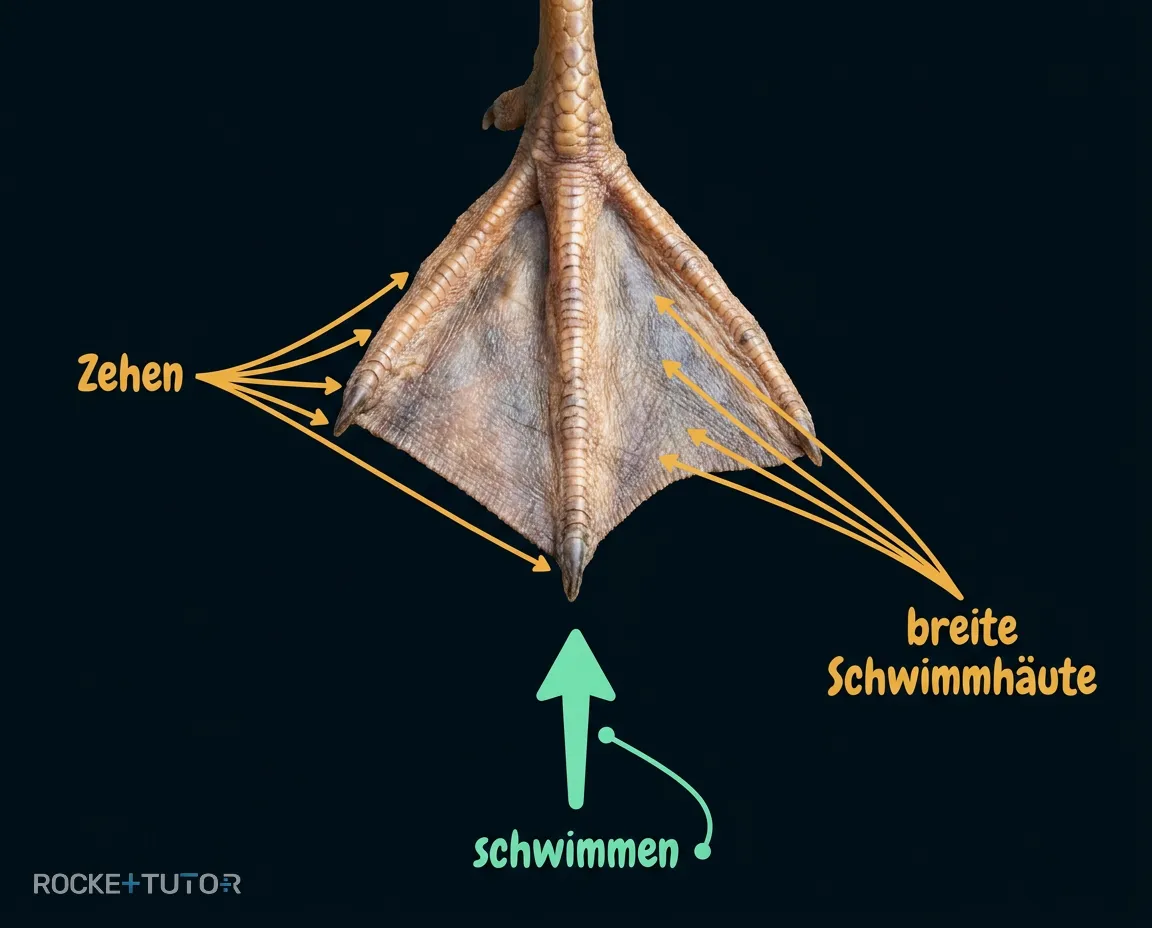 Entenfuß mit Schwimmhäuten im Wasser
