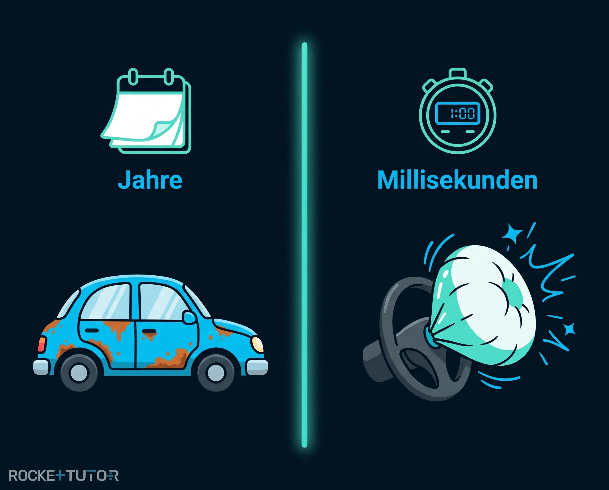 Rostendes Auto und explodierender Airbag