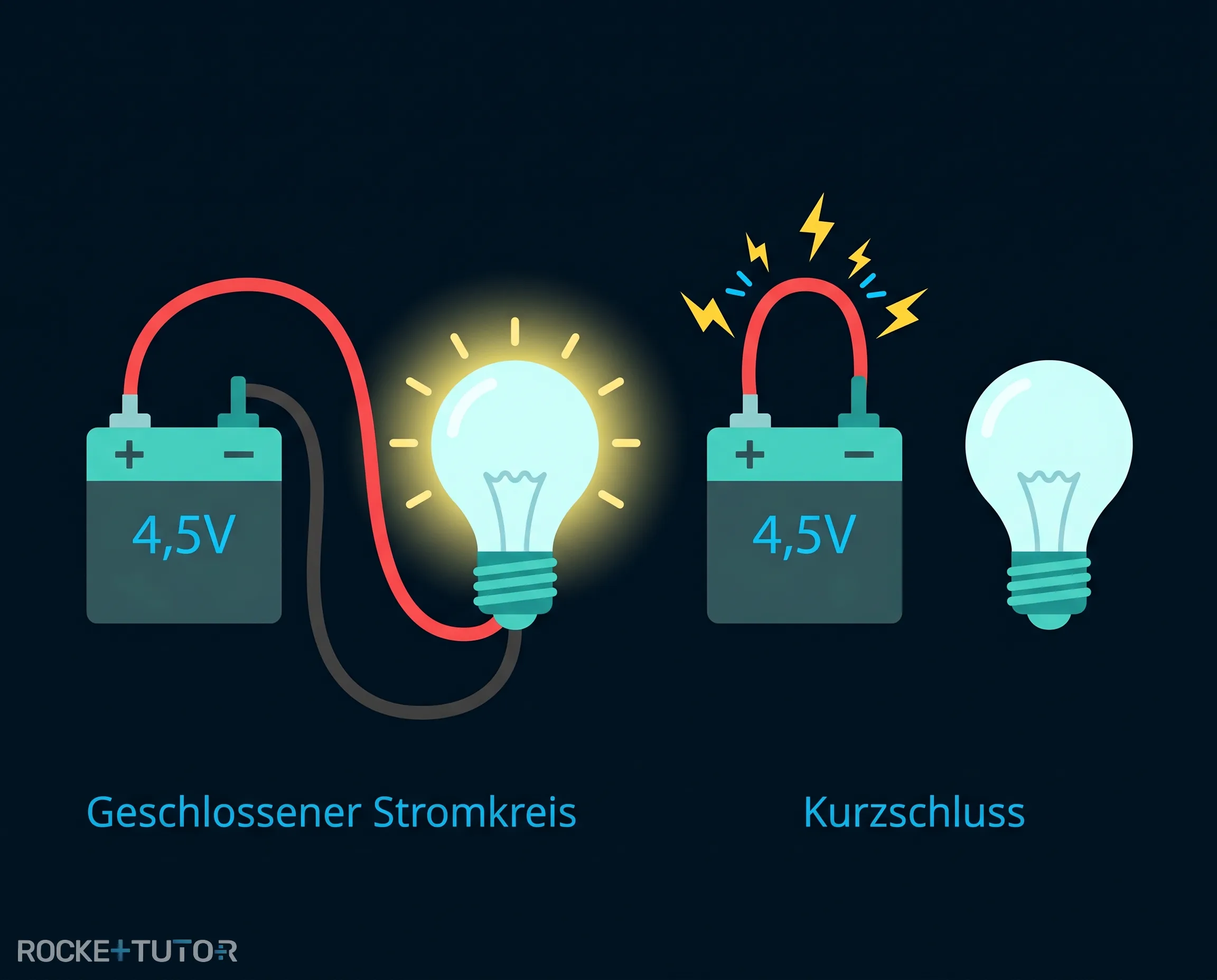 Geschlossener Stromkreis mit Batterie und Lampe