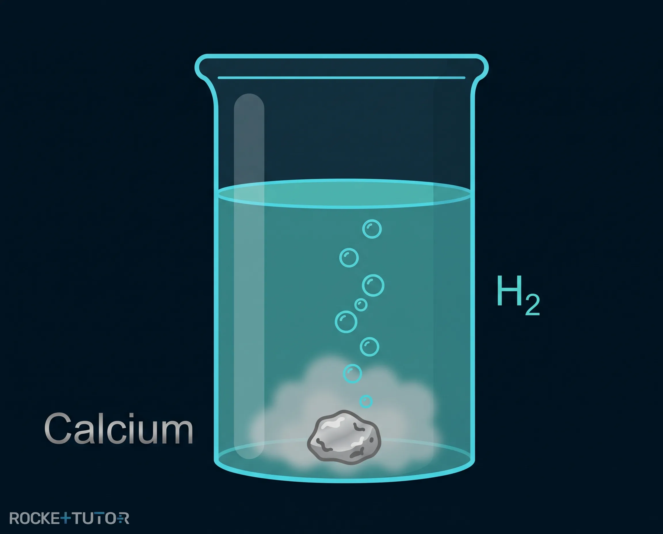 Calcium reagiert sprudelnd im Wasser