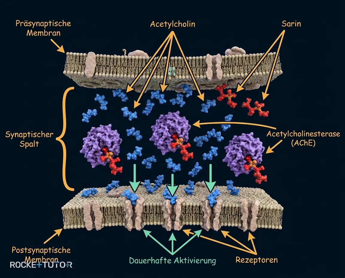 Blockade der Acetylcholinesterase durch Sarin