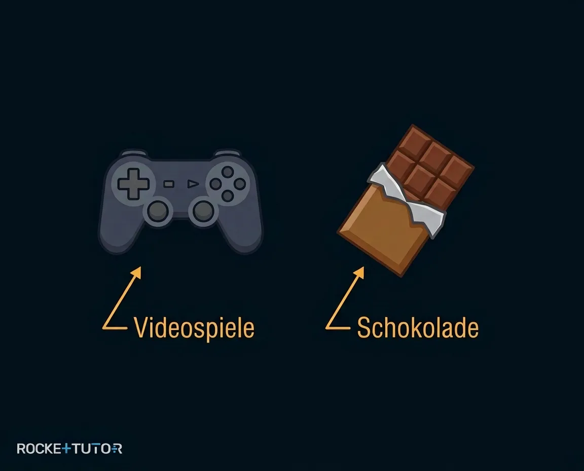 Junge isst Schokolade und spielt Videospiel