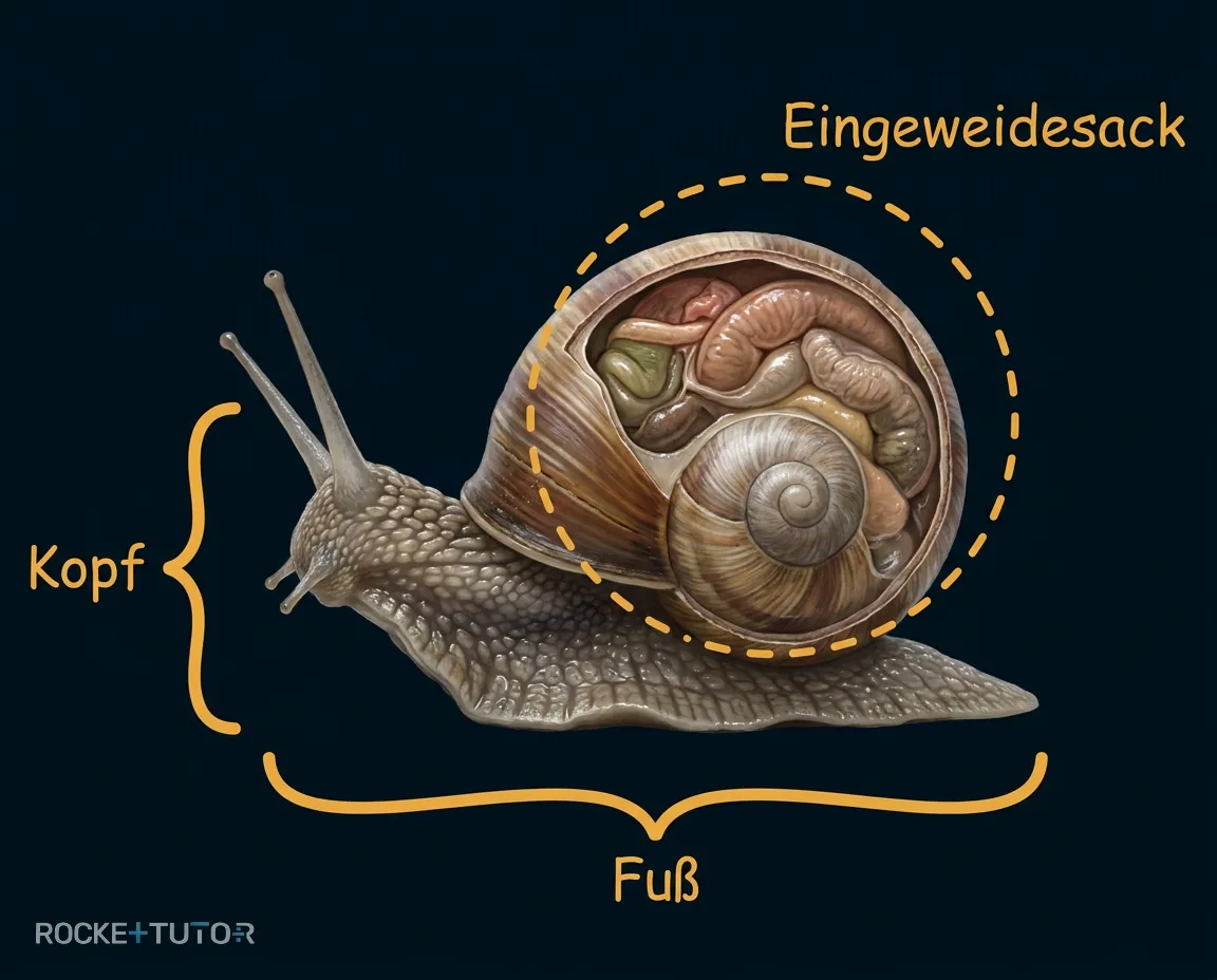 Bauplan der Weinbergschnecke mit Organen