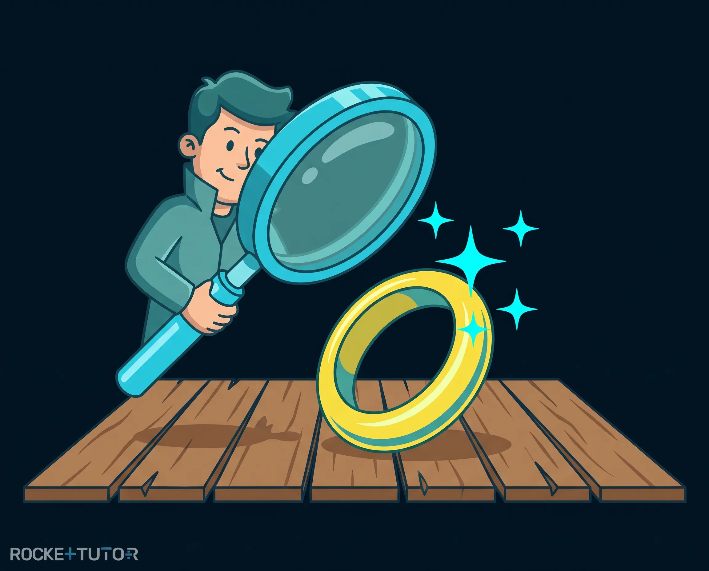 Lupe untersucht einen goldenen Ring