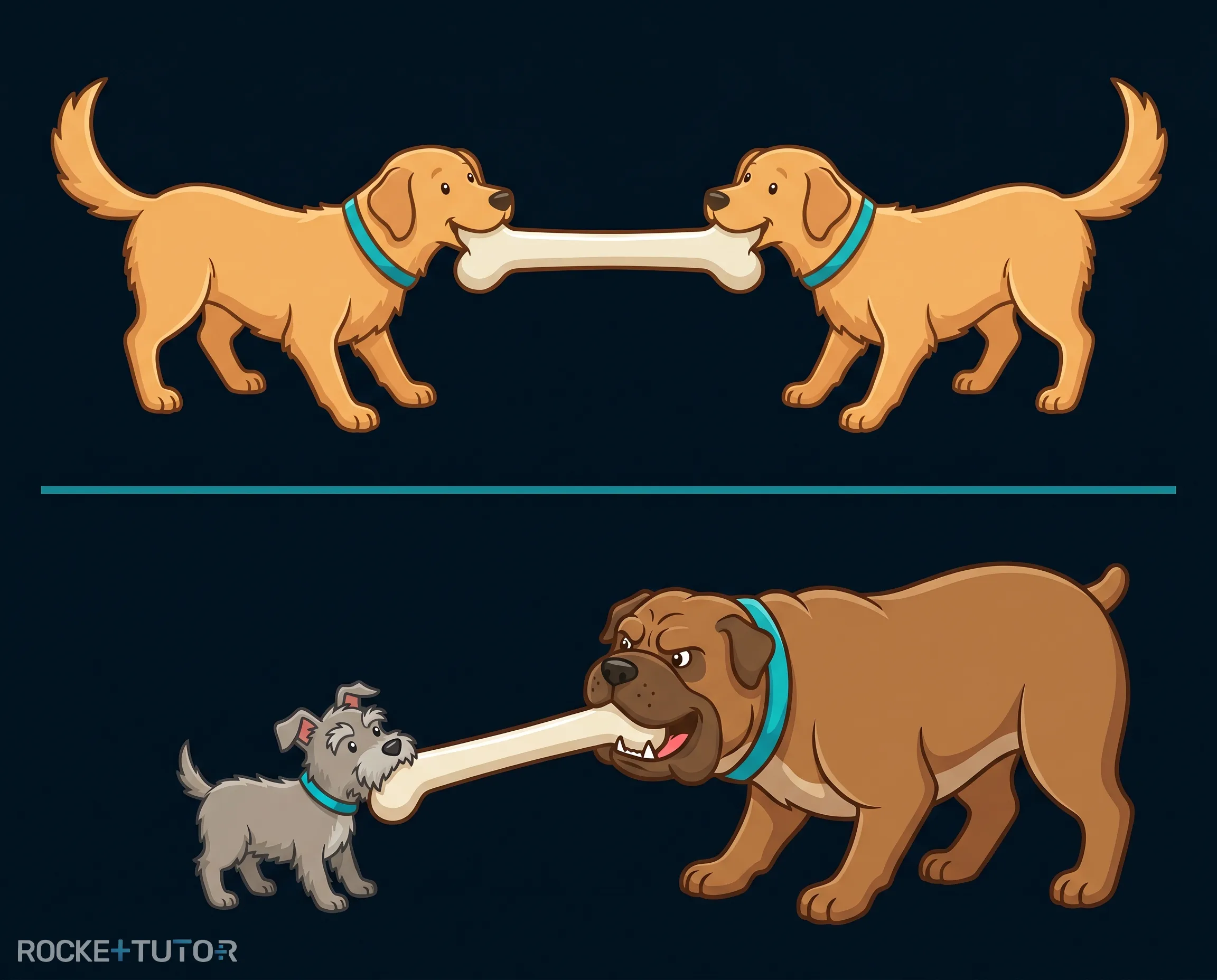 Zwei Hunde ziehen an Knochen