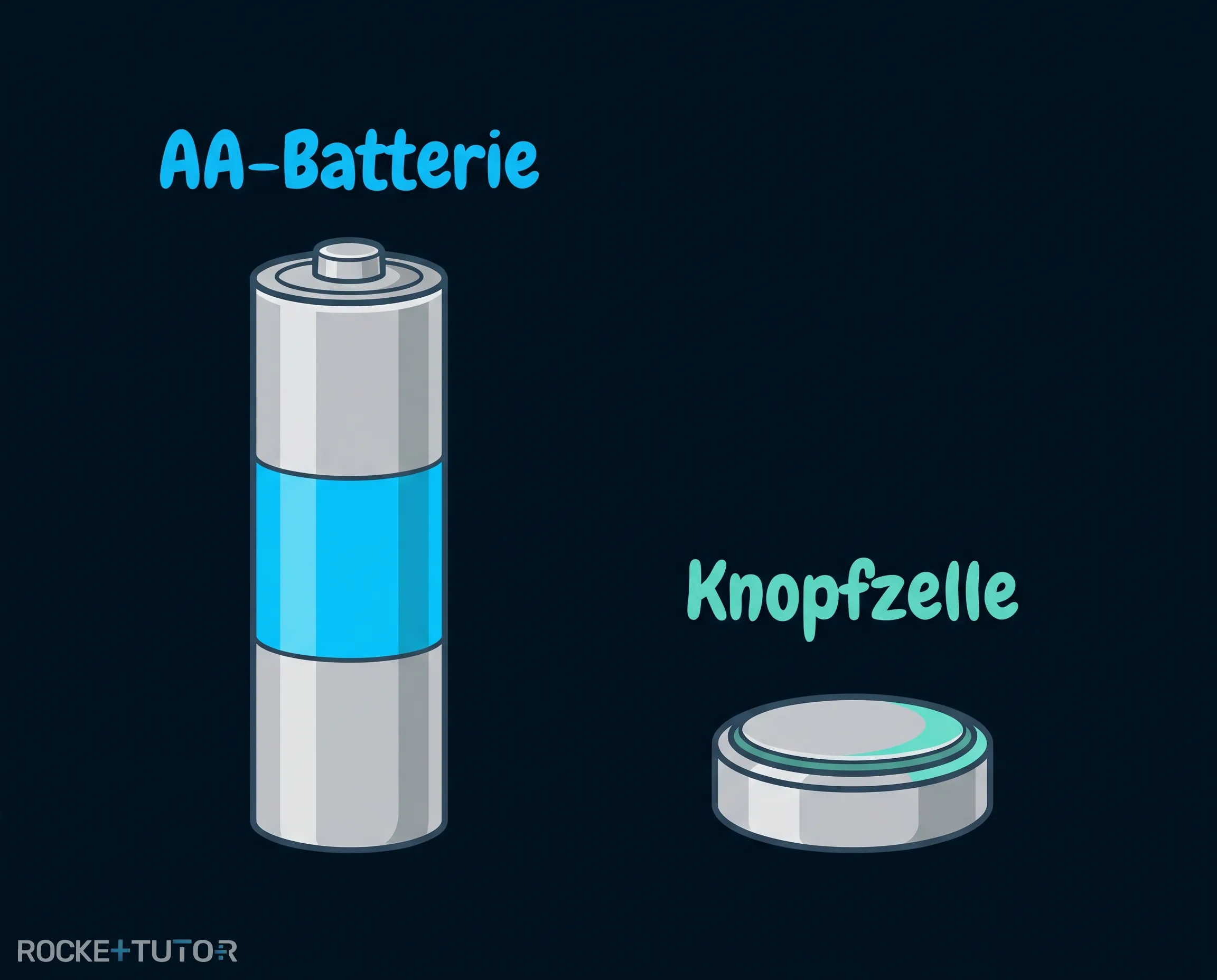 Größenvergleich von Batterien und Knopfzellen