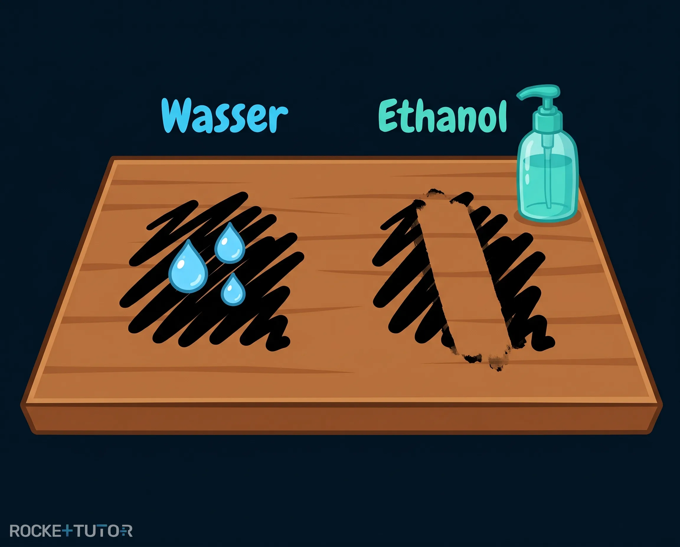 Permanentmarker auf Tisch mit Desinfektionsmittel