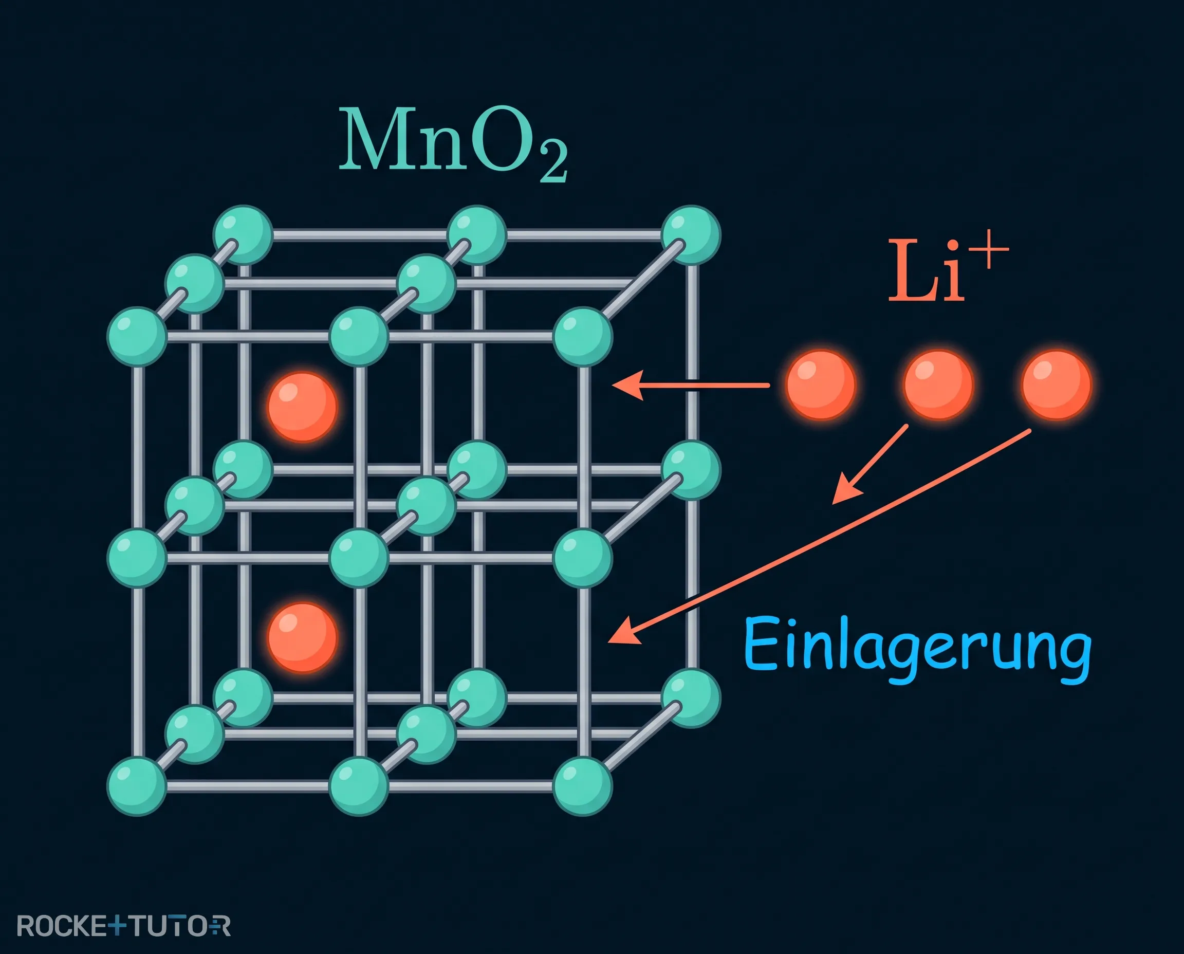 Einlagerung von Lithium-Ionen im Kristallgitter