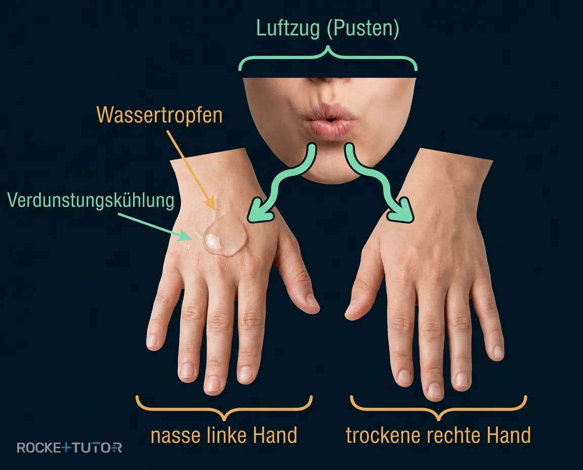 Verdunstungsexperiment auf der Hand