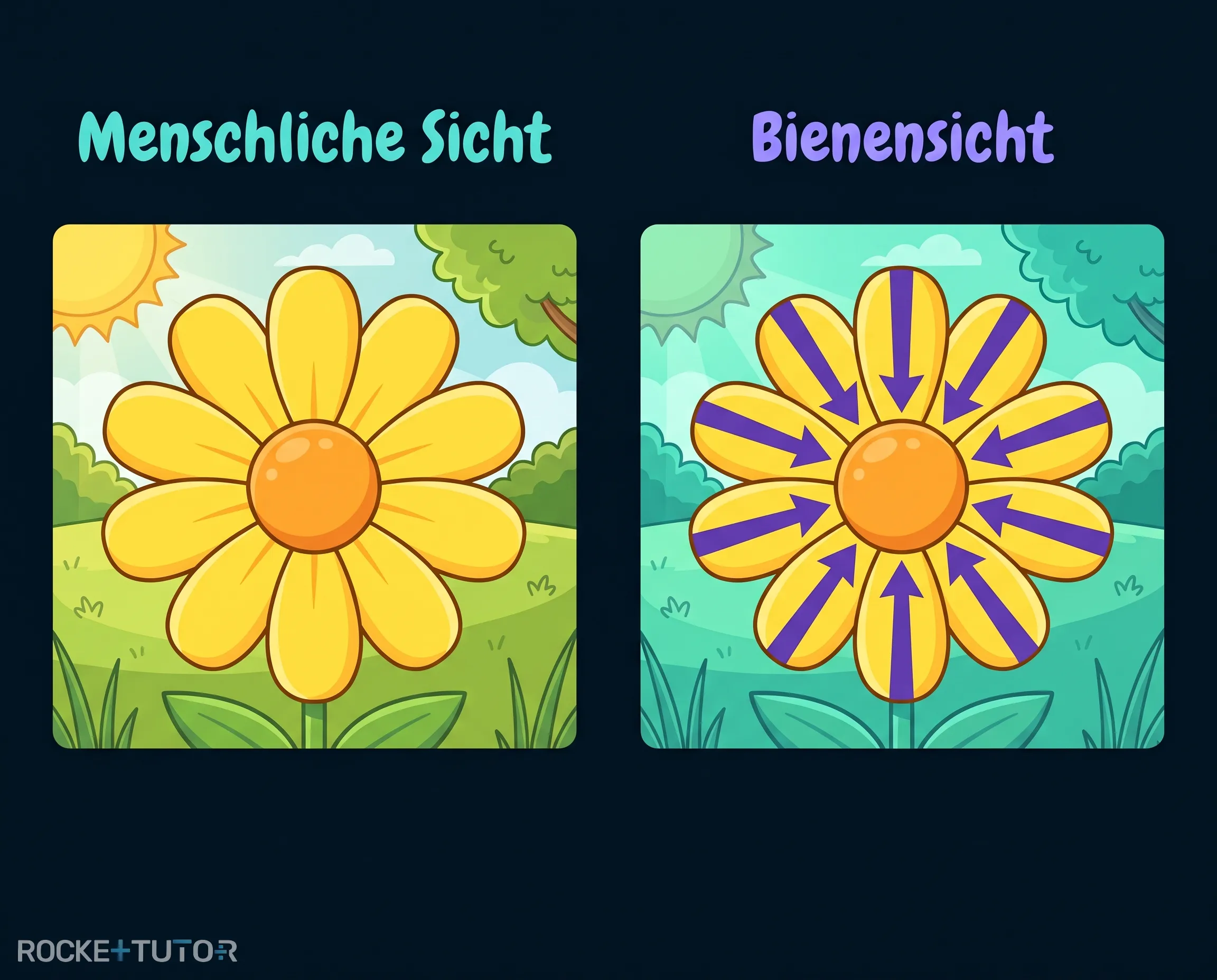 Biene sieht UV Muster auf Blume