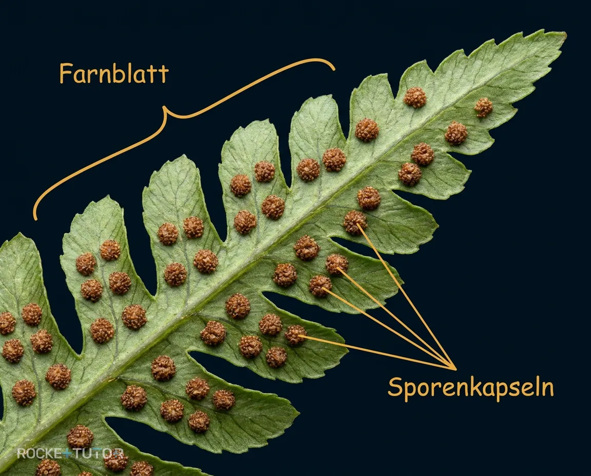 Farnblatt mit braunen Sporenkapseln auf der Unterseite