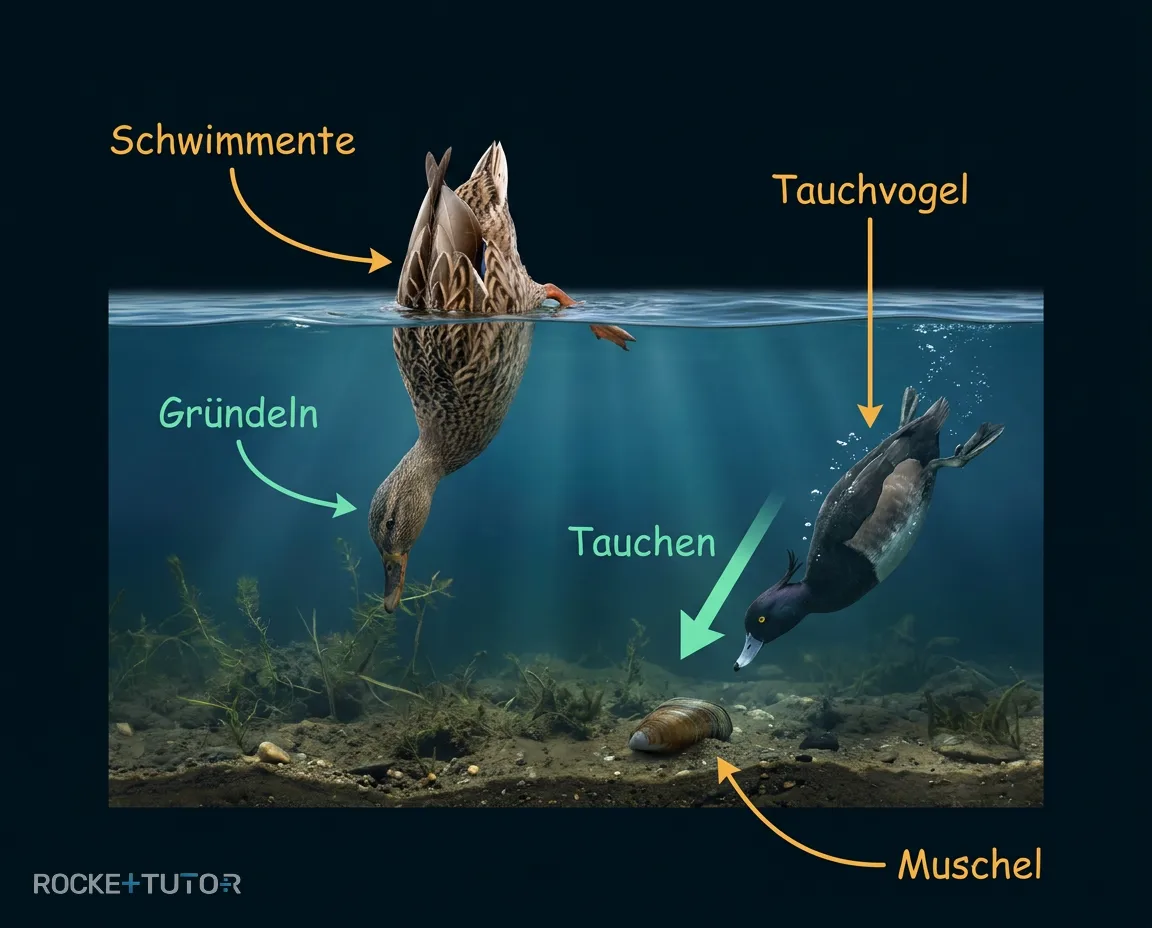 Löffelente und Stockente beim Gründeln