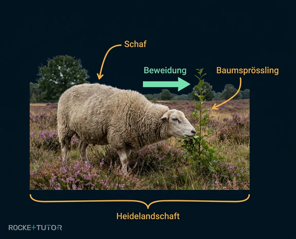 Anthropogene Heidelandschaft mit Schafen