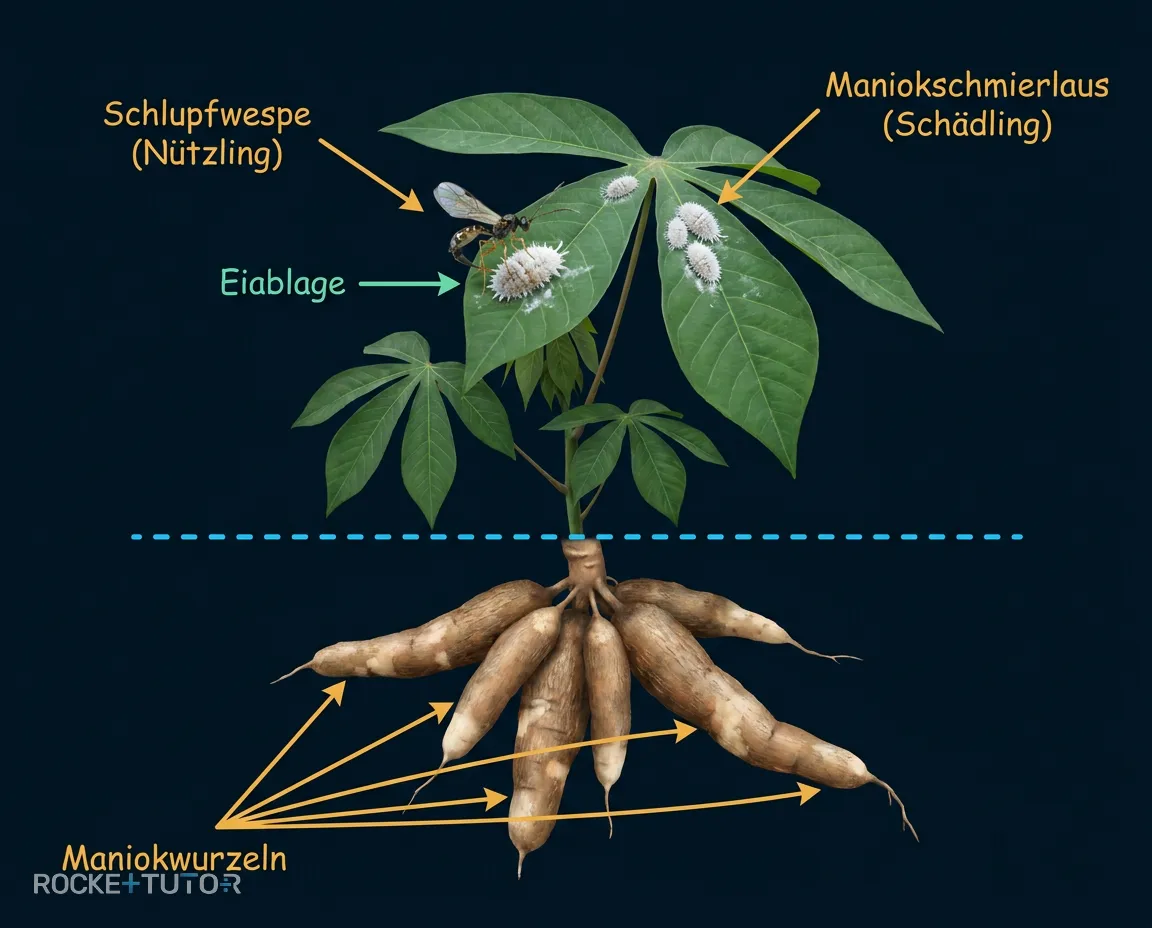 Maniokschmierlaus und Schlupfwespe