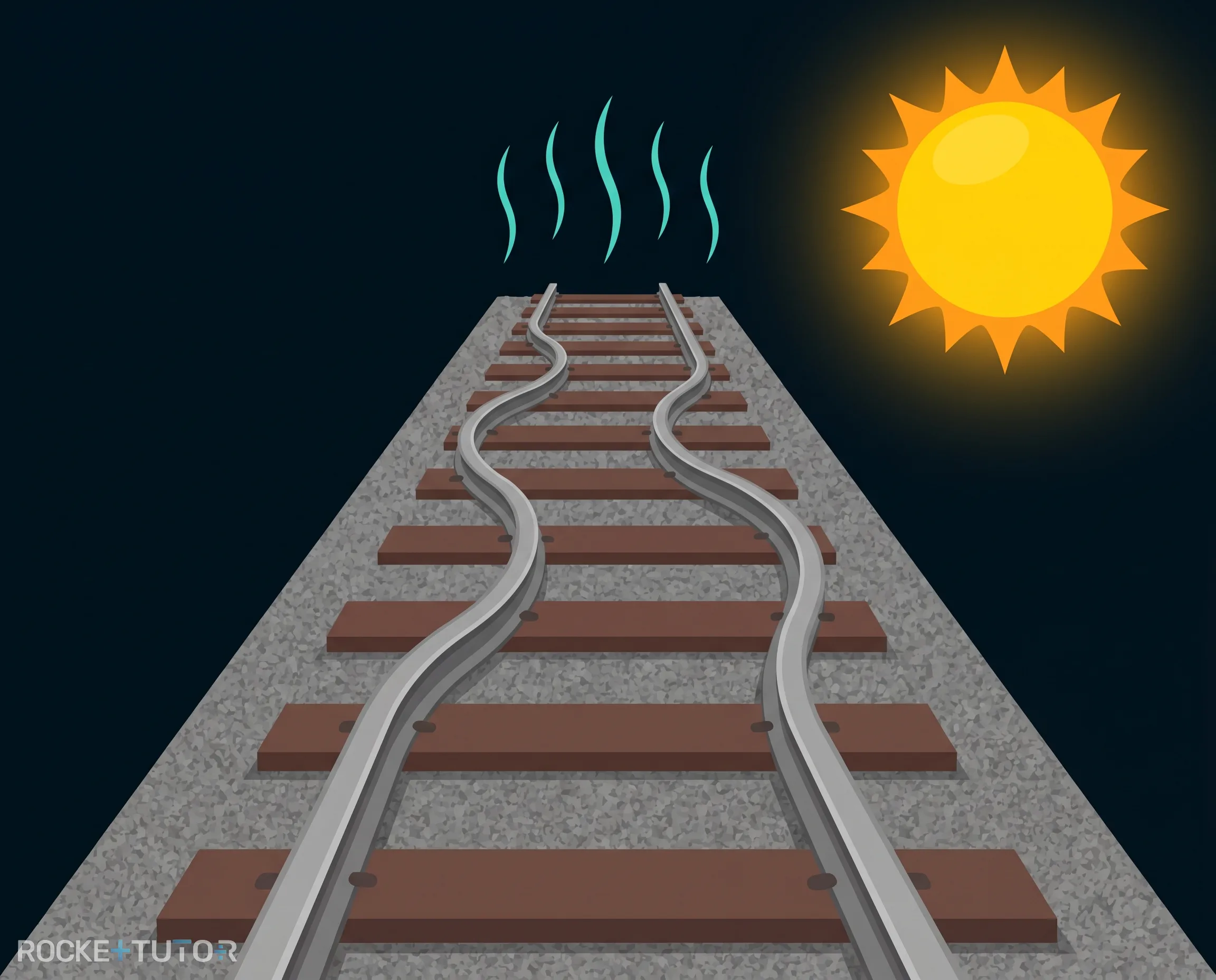Verbogene Eisenbahnschienen durch Hitze