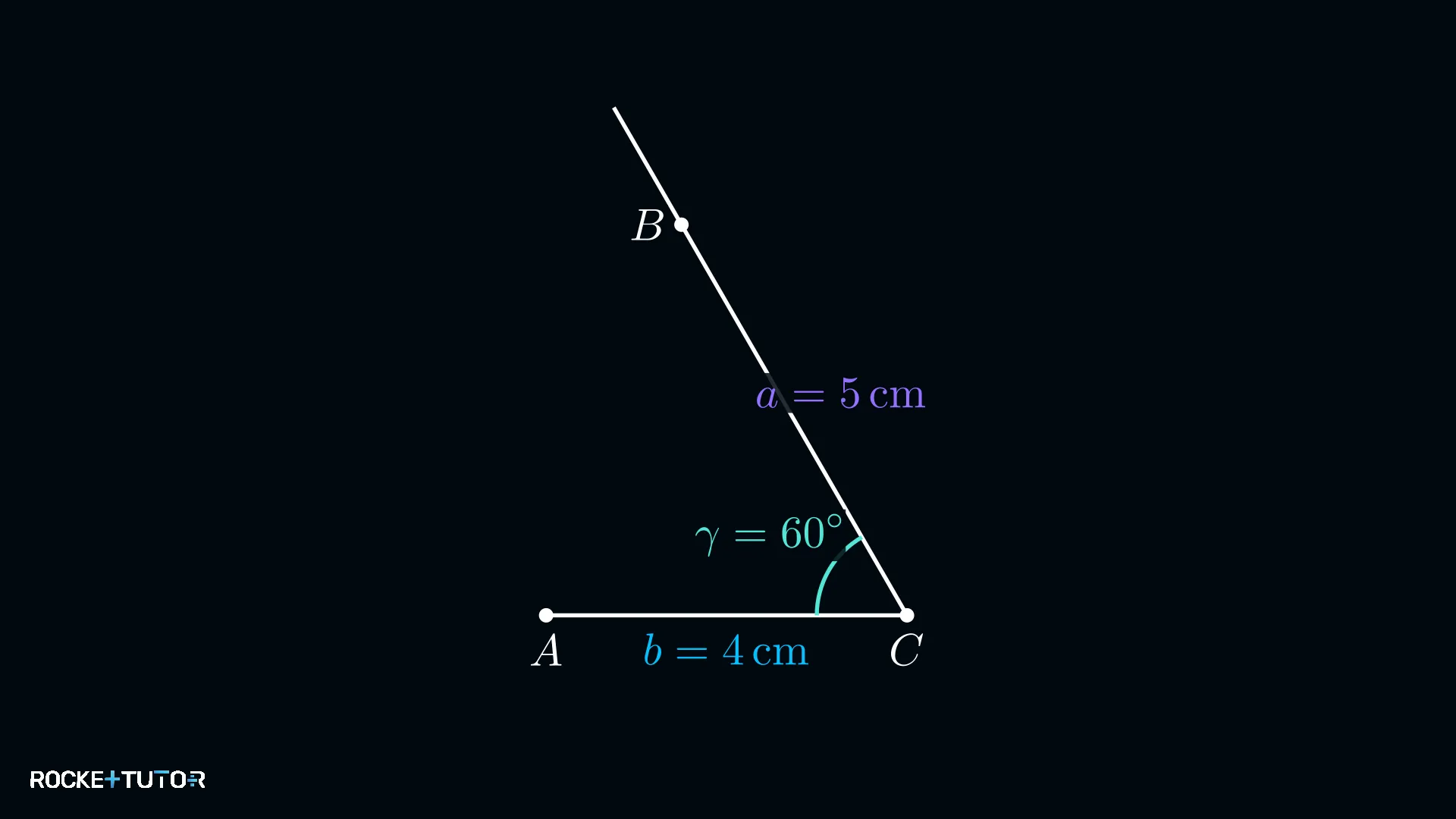 Seite a = 5 cm auf Strahl von C abgetragen, Punkt B markiert