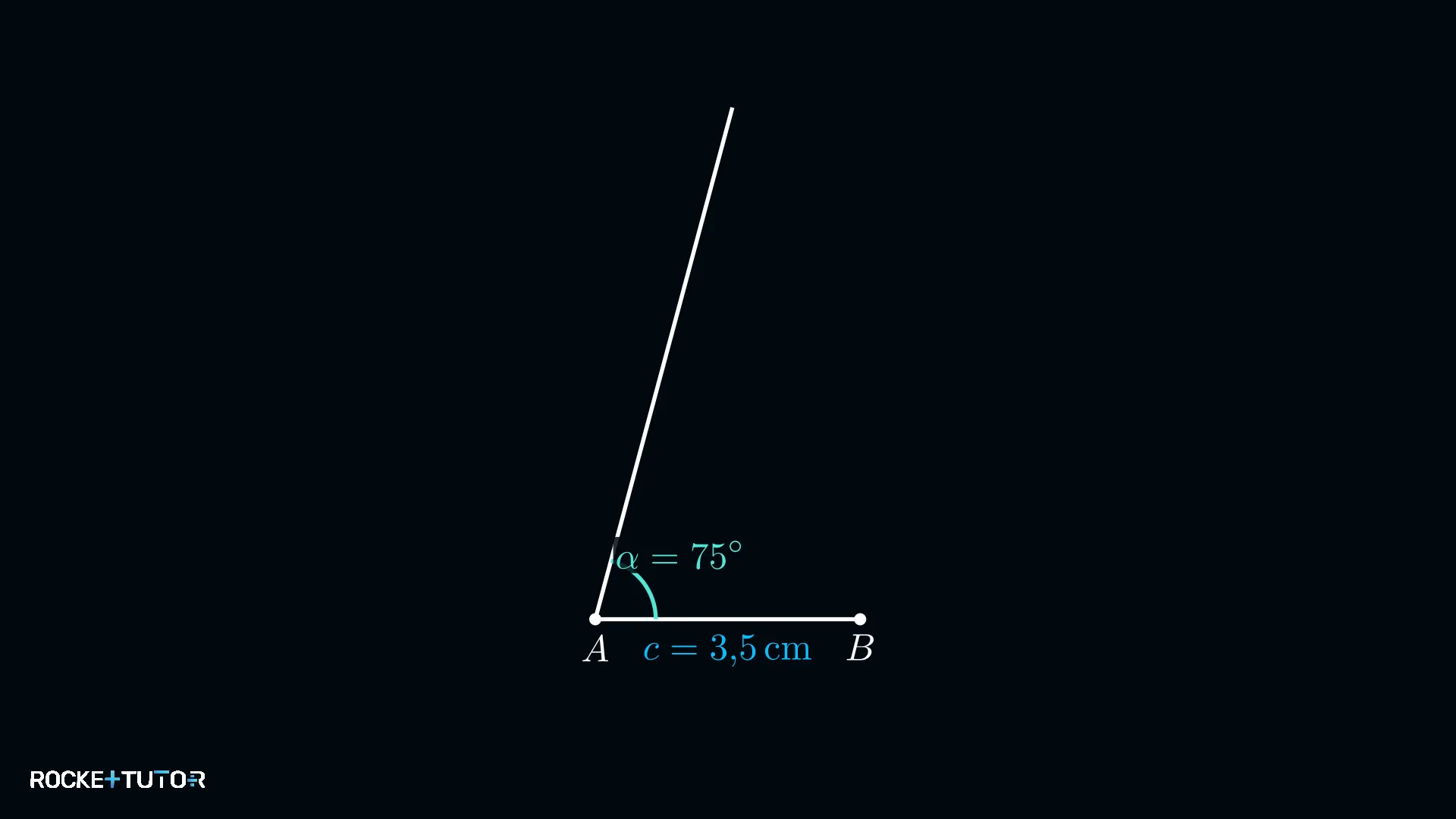 Winkel alpha = 75° an Punkt A eingetragen