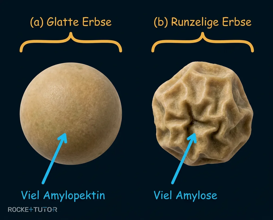 Glatte und runzelige Erbsen