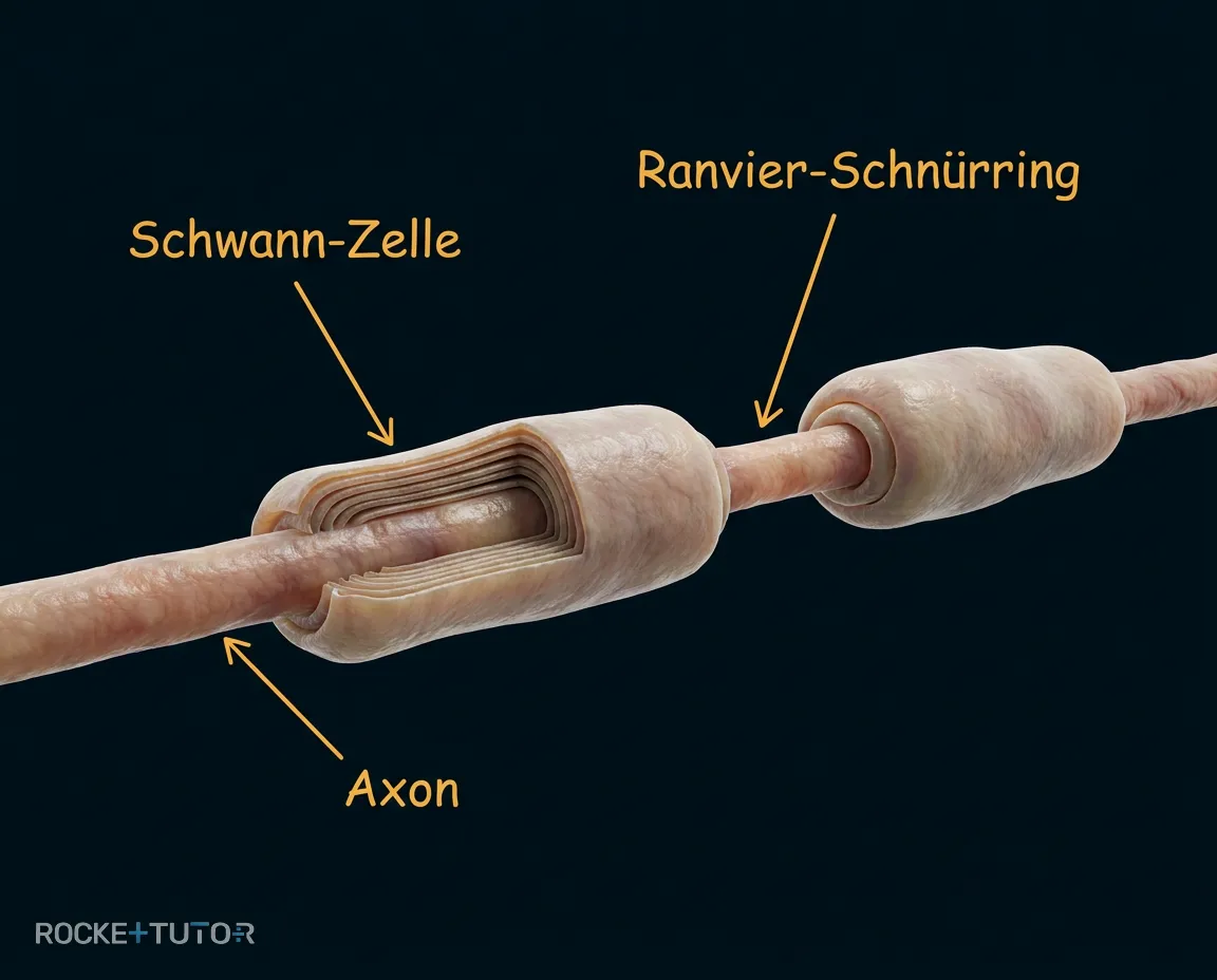 Schwann-Zellen und Ranvier-Schnürringe am Axon