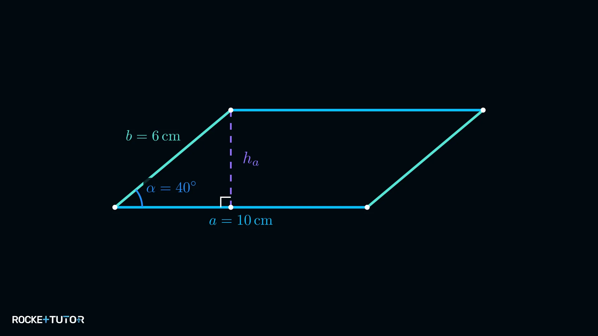 Parallelogramm mit Seite 10 cm, Schenkel 6 cm und Winkel 40 Grad